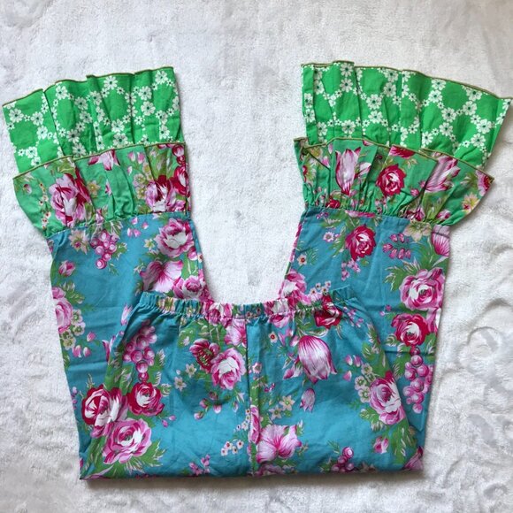 Gurlybird Cropped‎ Pants Girls Sz 10 Multi Colored Mixed Prints Ruffle Hem Pants - Picture 7 of 11